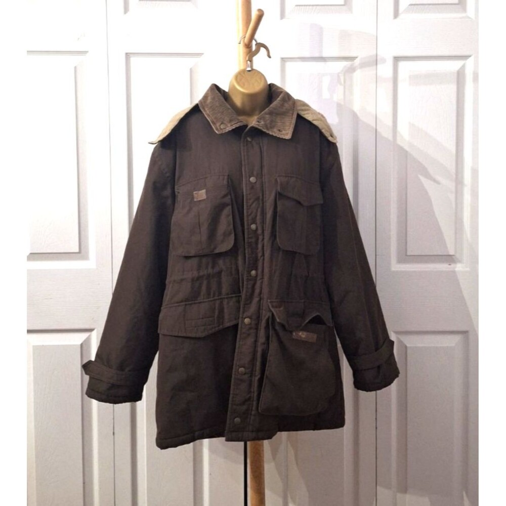 St John's Bay Field Utility Coat Lge Heavy Jacket Hooded Corduroy Trim Insulated